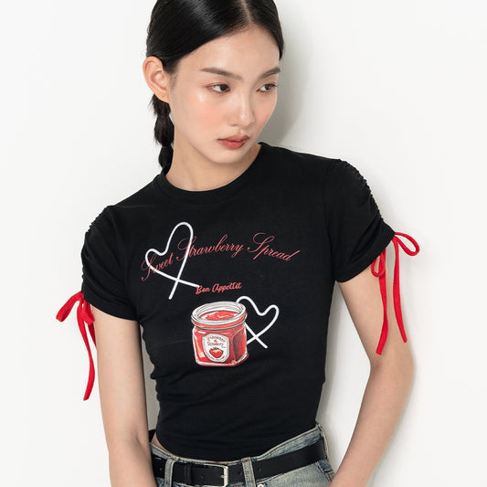 high-school-disco-ss-24-strawberry-sprinkle-ribbon-shirring-short-sleeve-tshirt-black