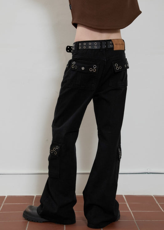 esc-studio-ss-25-eyelet-denim-bootcut-pants(black)