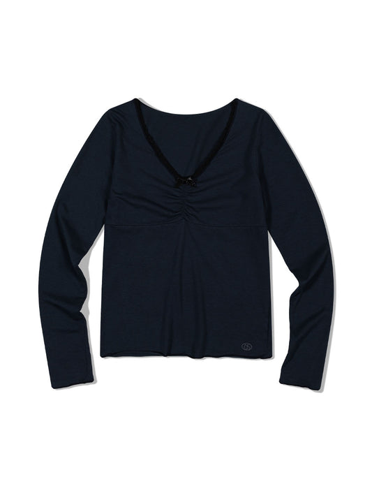 ugly-shadow-fw-24-lace-shirring-long-sleeve(navy)