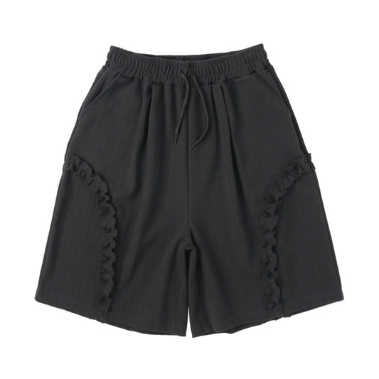 [SUNNECT] SS 25 Herringbone Frill Short - Charcoal