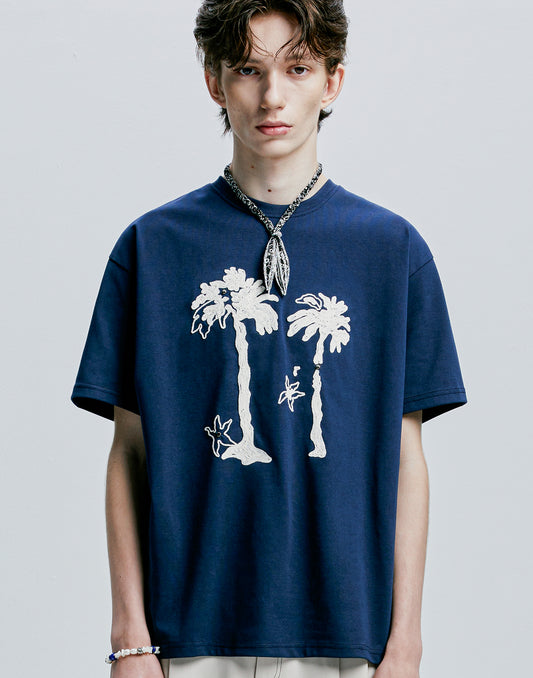 ssy-ss-24-palm-tree-eyelet-chain-needlework-tshirt-navy