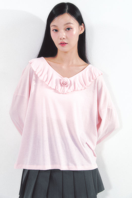 moilly-fw-24-rose-brooch-frill-long-sleeve-pink