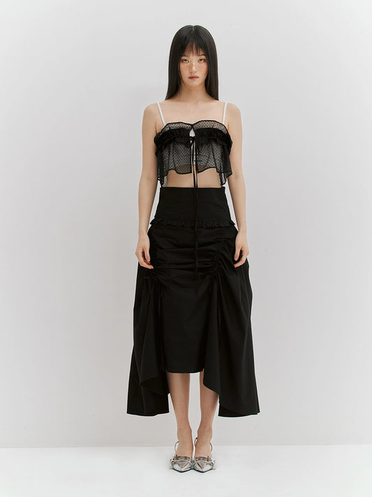 meenderi-ss-25-shirring-ribbon-long-skirt-black