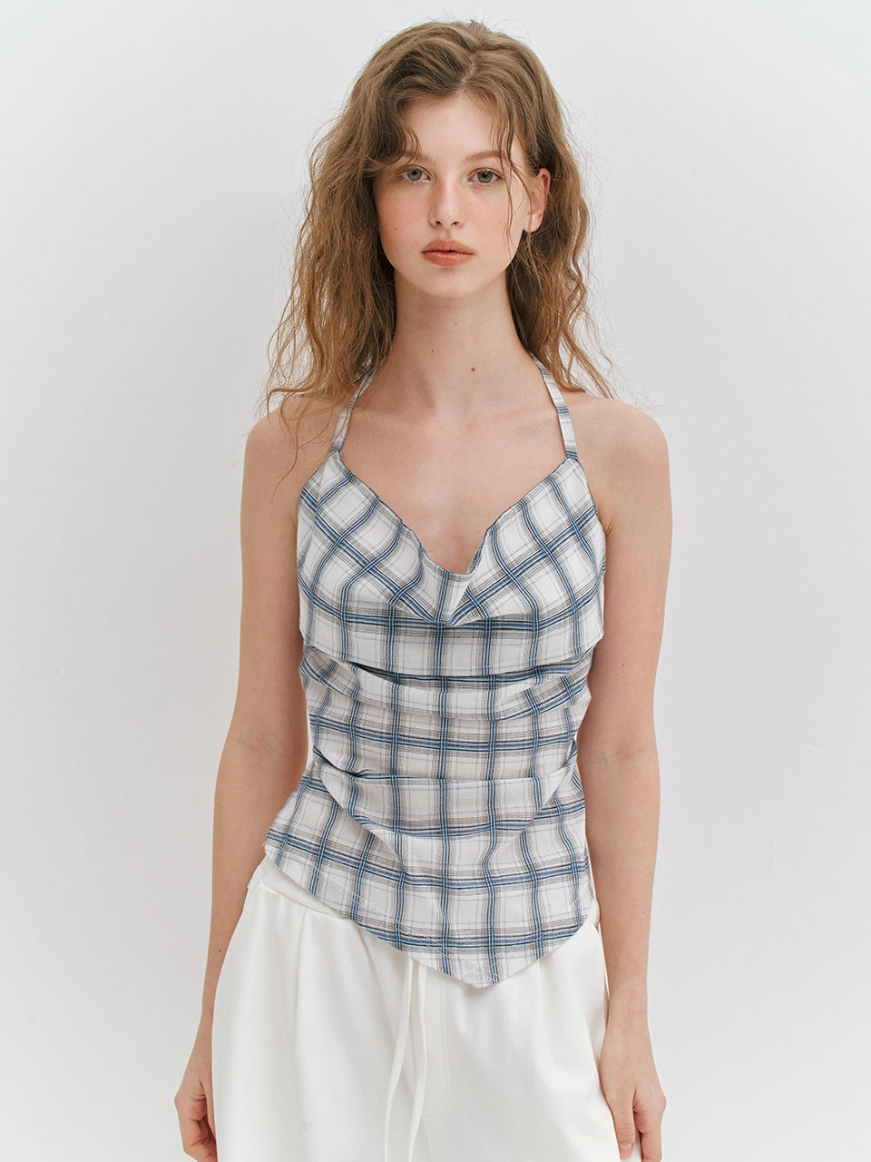 meenderi-ss-25-check-halter-tied-top-white