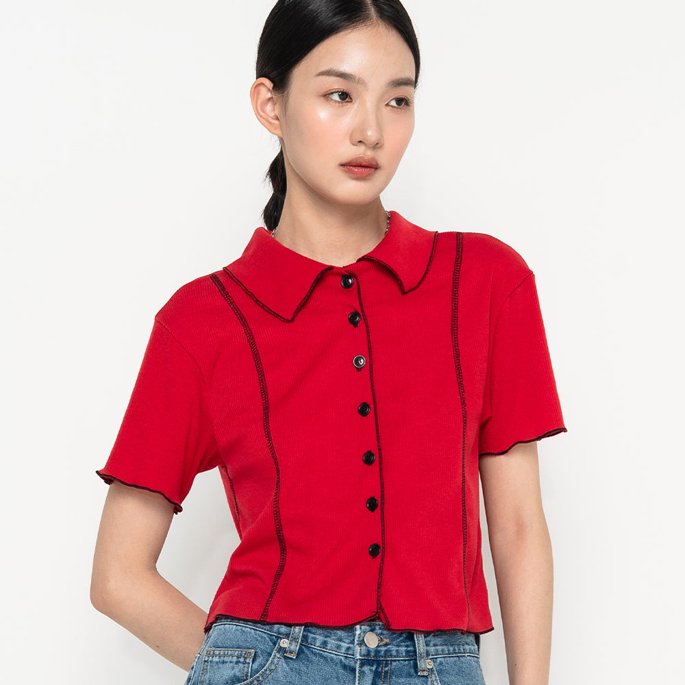 high-school-disco-ss-24-stitch-point-shortsleeved-shirt-red