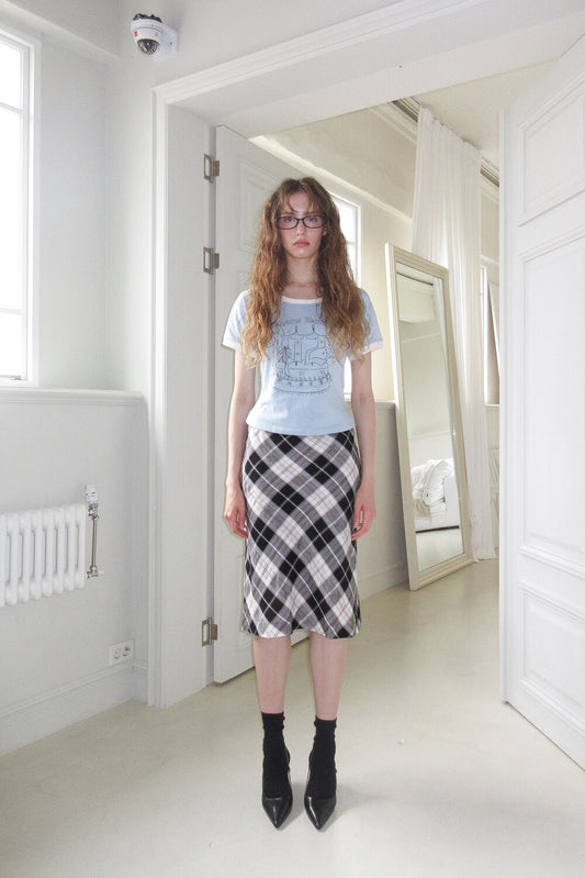 dimanche-summer-24-check-long-skirt-black