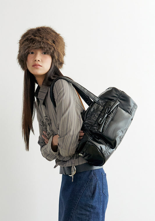 nefnef-winter23-glossy-ribbon-duffle-bag_black